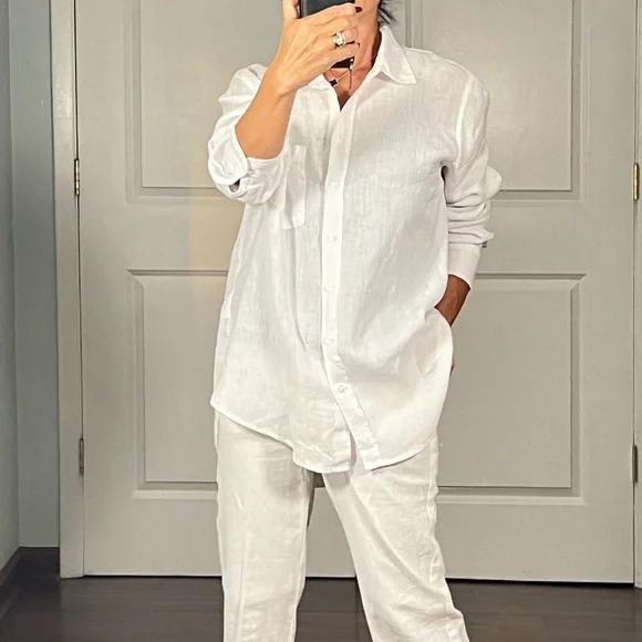 H&M 100% linen white essential Button Down Shirt size S - Picture 3 of 10